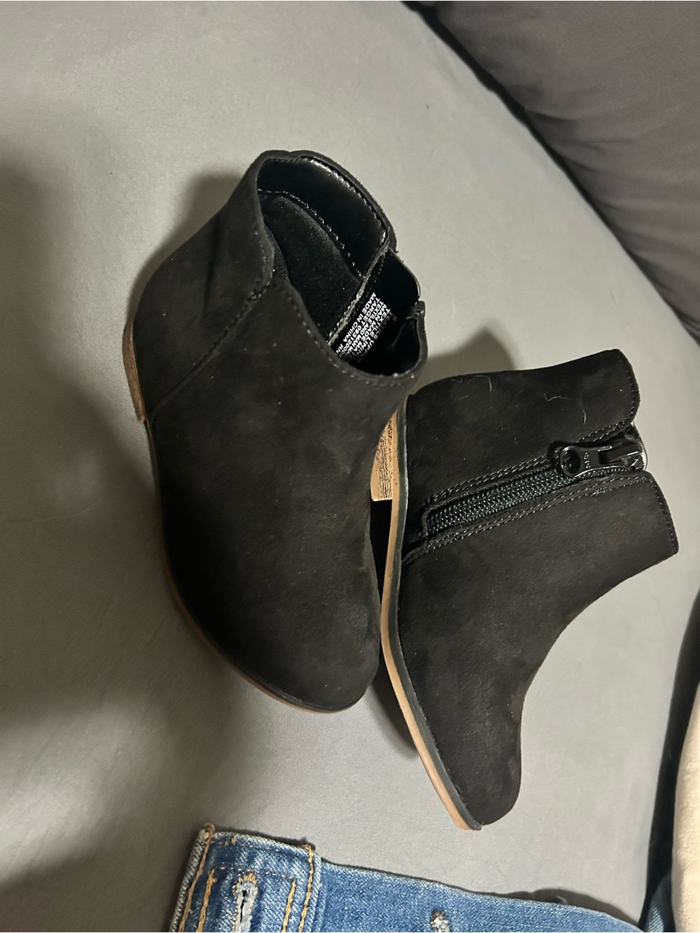 Black Suede-Look Side-Zip Ankle Boots